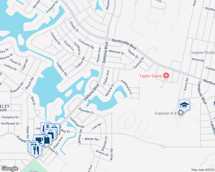 map of restaurants, bars, coffee shops, grocery stores, and more near 9364 Rosa Street in Spring Hill