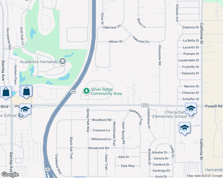 map of restaurants, bars, coffee shops, grocery stores, and more near 15371 Durango Circle in Brooksville