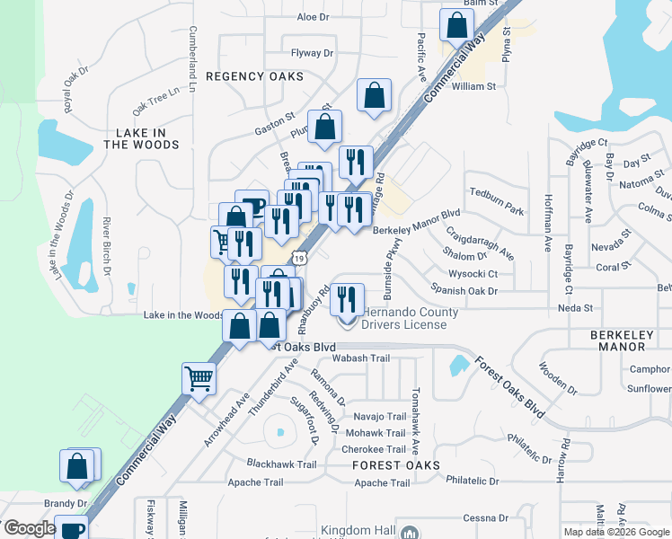 map of restaurants, bars, coffee shops, grocery stores, and more near 7931 Rhanbuoy Road in Spring Hill