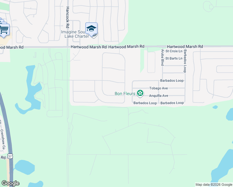 map of restaurants, bars, coffee shops, grocery stores, and more near 2675 Valiant Drive in Clermont