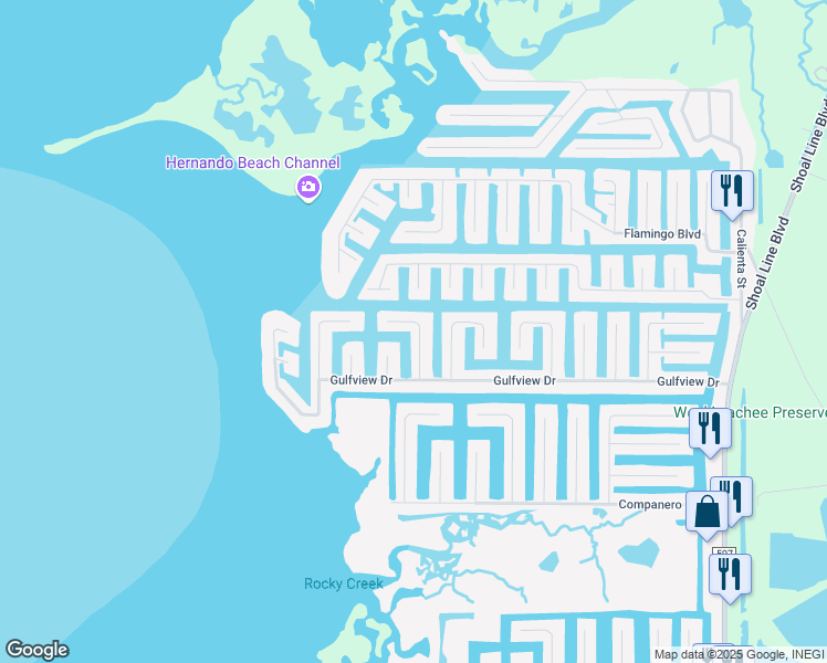 map of restaurants, bars, coffee shops, grocery stores, and more near 4315 Paradise Circle in Hernando Beach