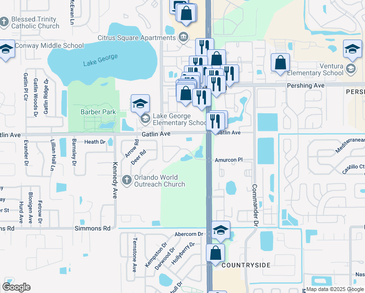 map of restaurants, bars, coffee shops, grocery stores, and more near 4891 South Semoran Boulevard in Orlando