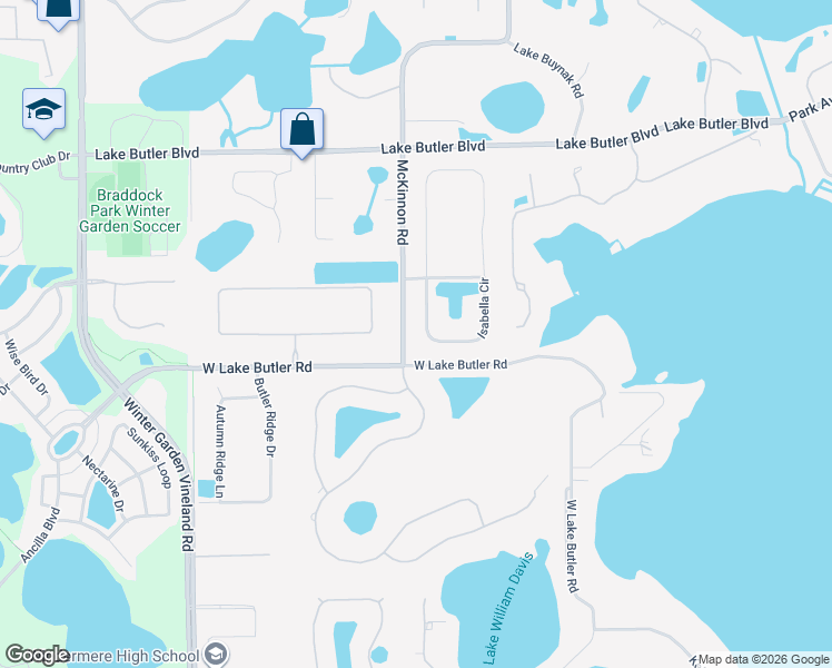 map of restaurants, bars, coffee shops, grocery stores, and more near 4303 Isabella Circle in Windermere