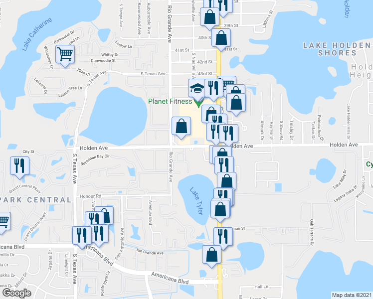 map of restaurants, bars, coffee shops, grocery stores, and more near 1470 Holden Avenue in Orlando