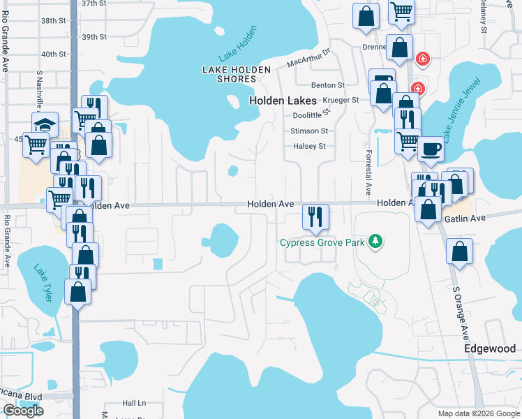 map of restaurants, bars, coffee shops, grocery stores, and more near 4760 Legacy Oaks Drive in Edgewood