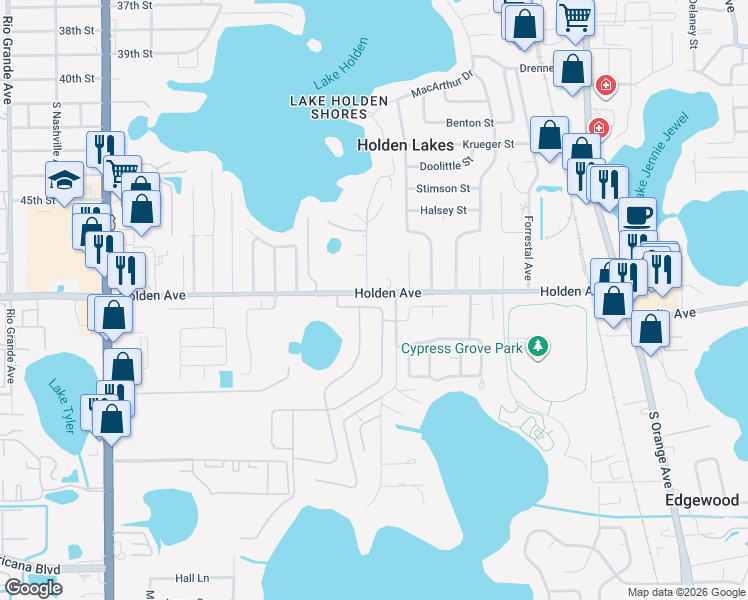 map of restaurants, bars, coffee shops, grocery stores, and more near 4760 Legacy Oaks Drive in Edgewood