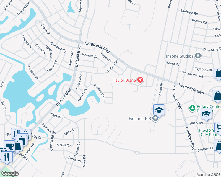 map of restaurants, bars, coffee shops, grocery stores, and more near 9507 Purdy Street in Spring Hill