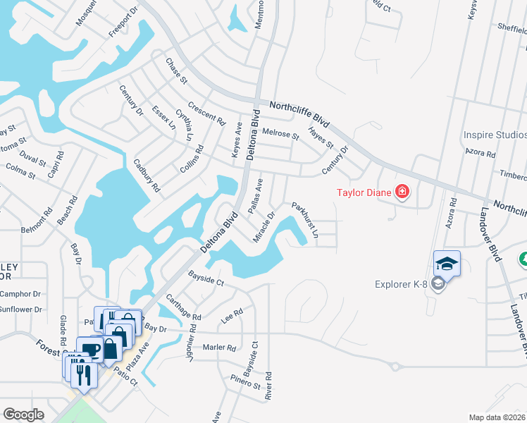 map of restaurants, bars, coffee shops, grocery stores, and more near 9364 Rosa Street in Spring Hill