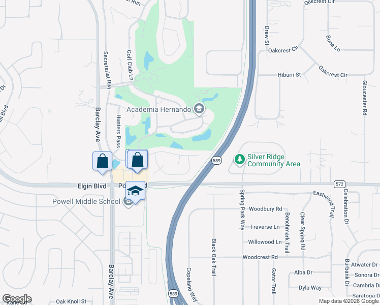 map of restaurants, bars, coffee shops, grocery stores, and more near 15009 Sterling Run in Spring Hill