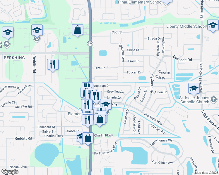 map of restaurants, bars, coffee shops, grocery stores, and more near 7724 Grevillea Drive in Orlando