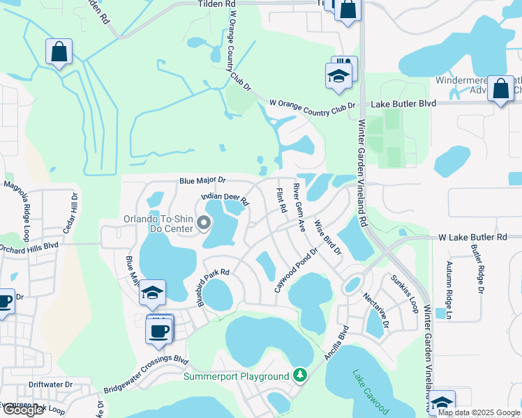 map of restaurants, bars, coffee shops, grocery stores, and more near 4858 Blue Major Drive in Windermere