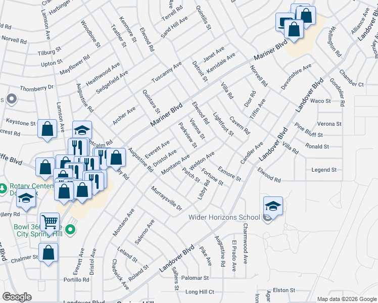 map of restaurants, bars, coffee shops, grocery stores, and more near 4316 Montano Avenue in Spring Hill