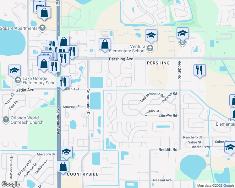 map of restaurants, bars, coffee shops, grocery stores, and more near 2833 Wild Horse Road in Orlando