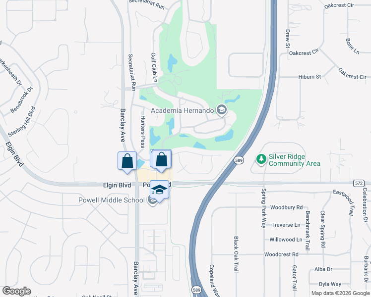 map of restaurants, bars, coffee shops, grocery stores, and more near 14415 Silversmith Circle in Brooksville
