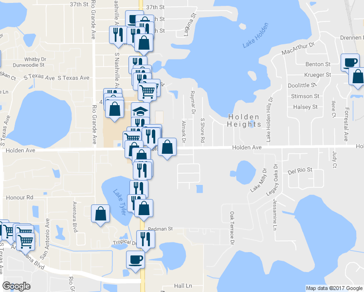 map of restaurants, bars, coffee shops, grocery stores, and more near 1124 Jessamine Lake Court in Orlando