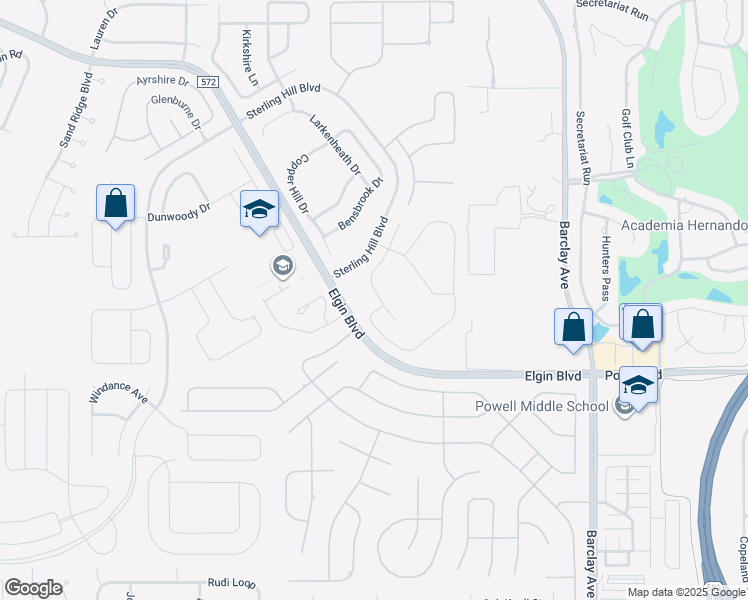 map of restaurants, bars, coffee shops, grocery stores, and more near 4281 Canongate Court in Spring Hill