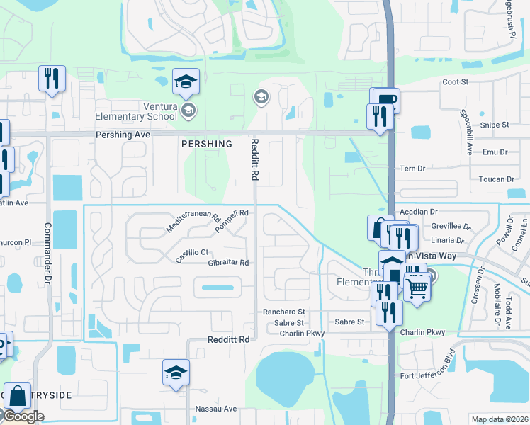 map of restaurants, bars, coffee shops, grocery stores, and more near 2893 Redditt Road in Orlando