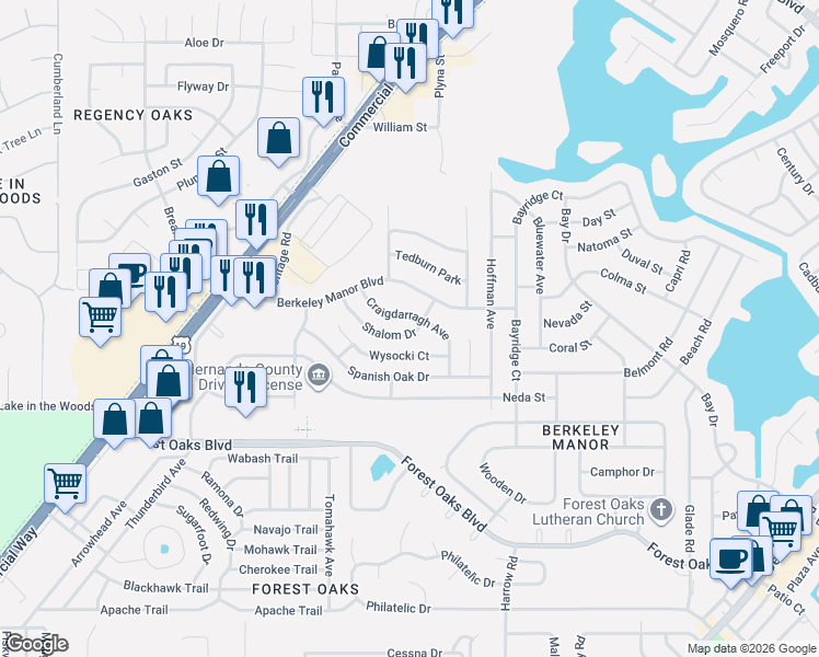 map of restaurants, bars, coffee shops, grocery stores, and more near 4330 Craigdarragh Ave in Spring Hill