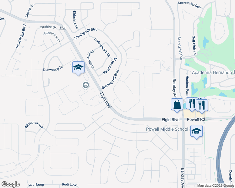 map of restaurants, bars, coffee shops, grocery stores, and more near 4280 Canongate Court in Spring Hill