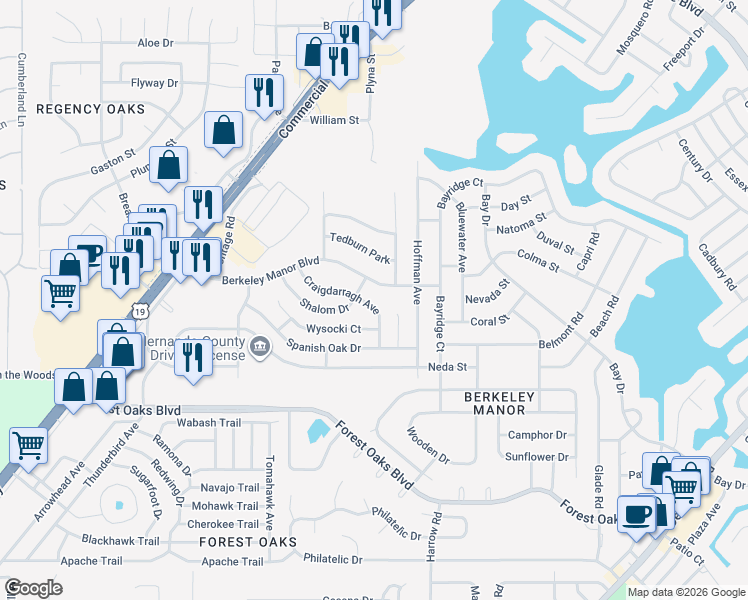 map of restaurants, bars, coffee shops, grocery stores, and more near 4315 Las Palmas Avenue in Spring Hill