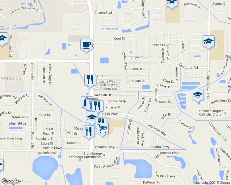 map of restaurants, bars, coffee shops, grocery stores, and more near 7573 Thelma Way in Orlando