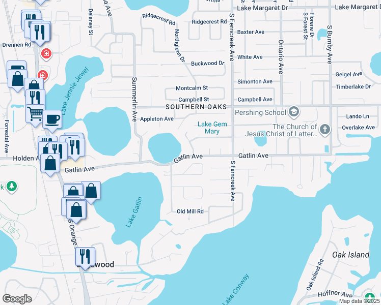 map of restaurants, bars, coffee shops, grocery stores, and more near 4509 Lake Gem Circle in Orlando