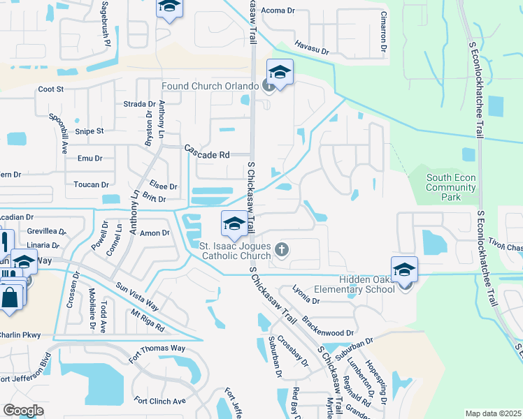 map of restaurants, bars, coffee shops, grocery stores, and more near 4065 South Chickasaw Trail in Orlando