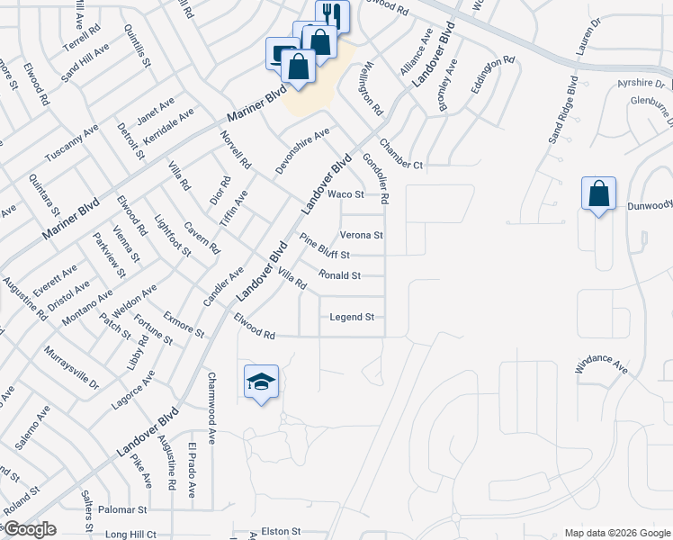 map of restaurants, bars, coffee shops, grocery stores, and more near 12260 Pine Bluff Street in Spring Hill