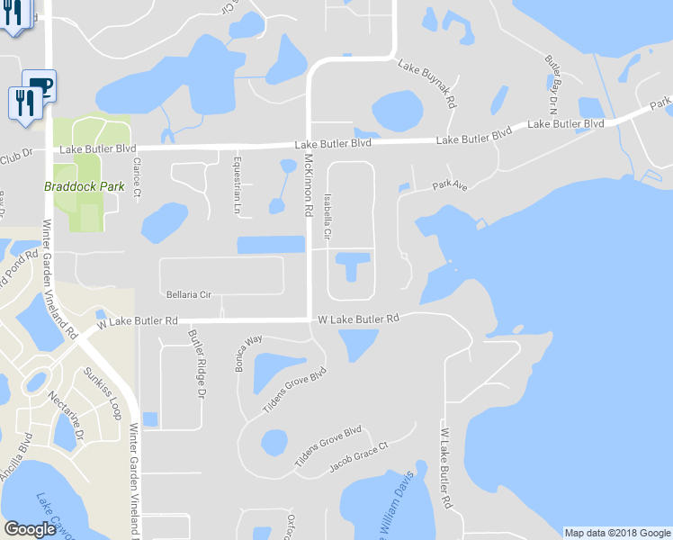 map of restaurants, bars, coffee shops, grocery stores, and more near 4326 Isabella Circle in Windermere