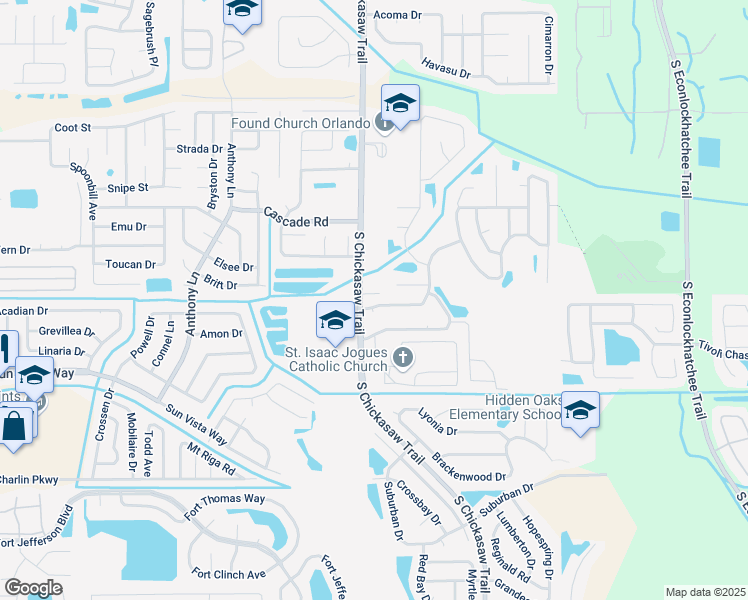 map of restaurants, bars, coffee shops, grocery stores, and more near 4065 South Chickasaw Trail in Orlando