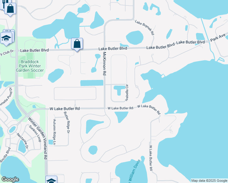 map of restaurants, bars, coffee shops, grocery stores, and more near 4326 Isabella Circle in Windermere