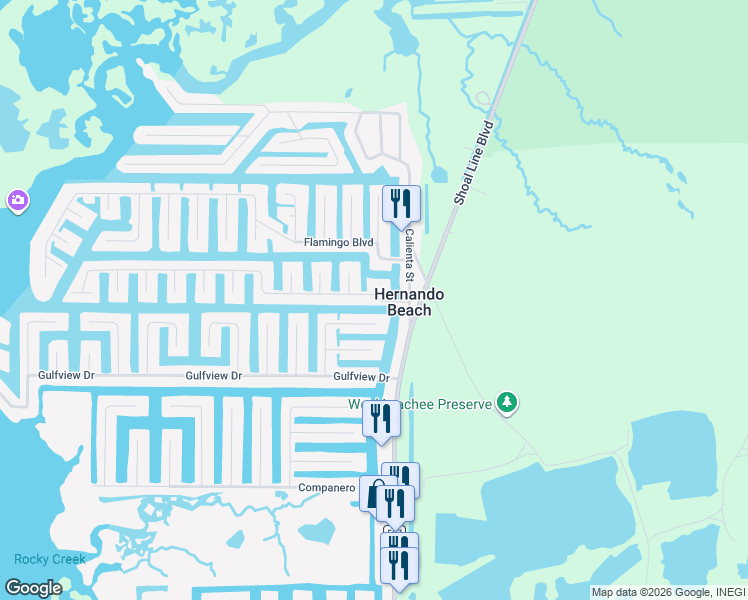 map of restaurants, bars, coffee shops, grocery stores, and more near 4086 Gulf Coast Drive in Hernando Beach