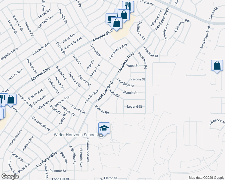 map of restaurants, bars, coffee shops, grocery stores, and more near 4315 Castle Avenue in Spring Hill