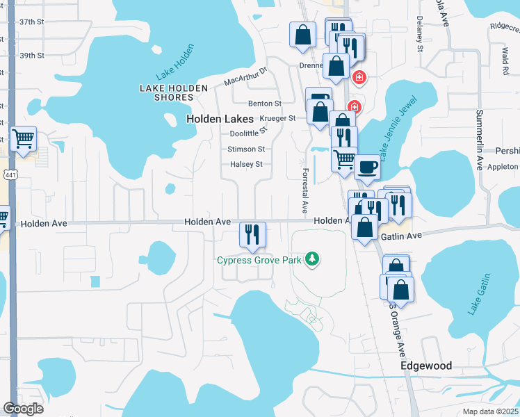 map of restaurants, bars, coffee shops, grocery stores, and more near 4606 Mars Court in Orlando
