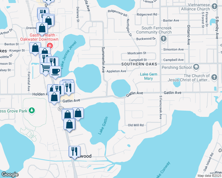 map of restaurants, bars, coffee shops, grocery stores, and more near 3909 Summerlin Avenue in Orlando