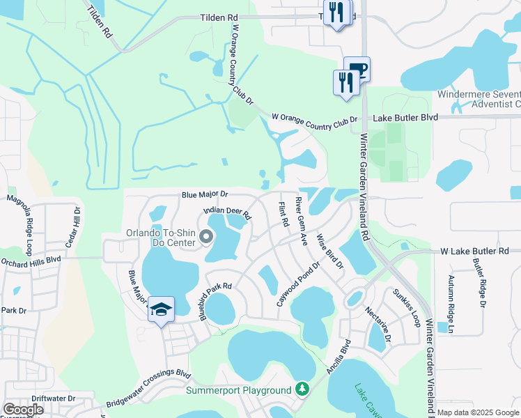 map of restaurants, bars, coffee shops, grocery stores, and more near 4822 Blue Major Drive in Windermere