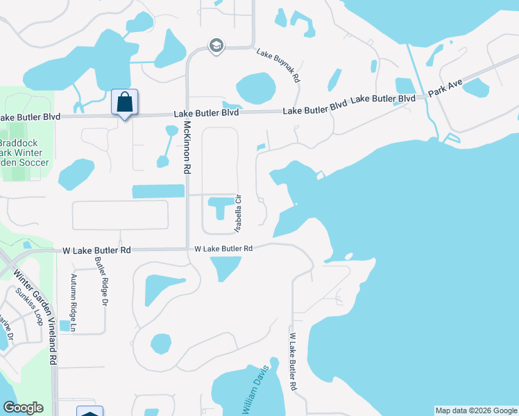 map of restaurants, bars, coffee shops, grocery stores, and more near 12623 Park Avenue in Windermere