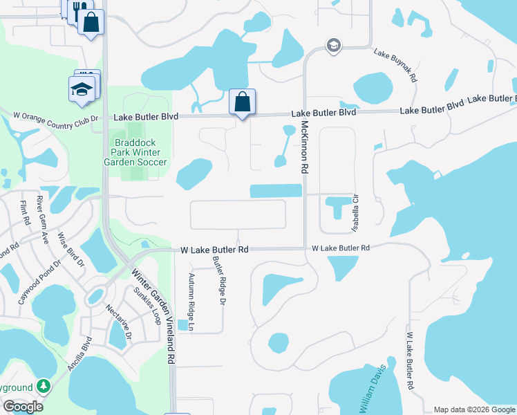 map of restaurants, bars, coffee shops, grocery stores, and more near 13250 Bellaria Circle in Windermere