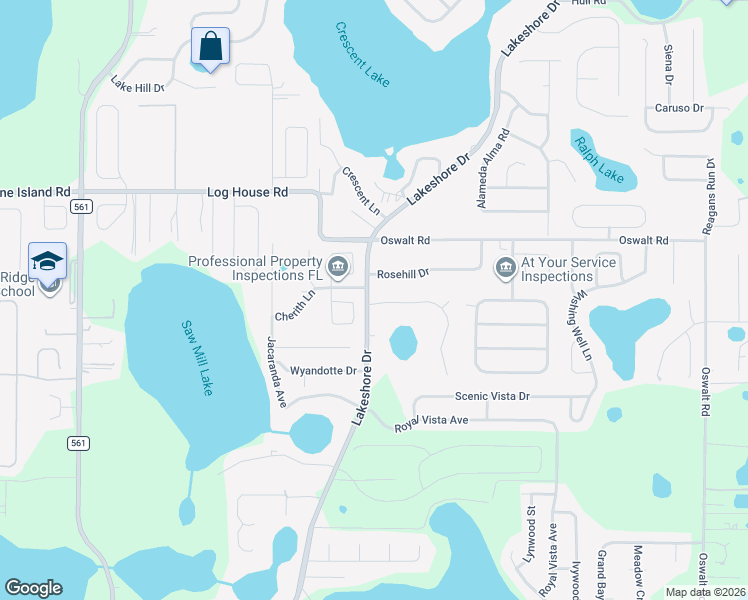 map of restaurants, bars, coffee shops, grocery stores, and more near 10190 Lakeshore Drive in Clermont