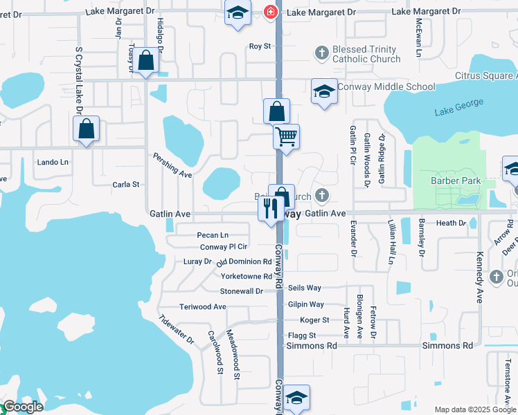 map of restaurants, bars, coffee shops, grocery stores, and more near in Conway
