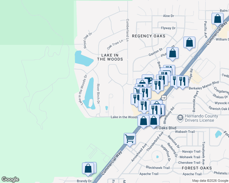 map of restaurants, bars, coffee shops, grocery stores, and more near 4289 Lordings Lane in Spring Hill