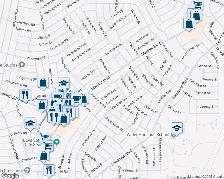 map of restaurants, bars, coffee shops, grocery stores, and more near 4345 Everett Avenue in Spring Hill