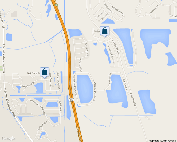 map of restaurants, bars, coffee shops, grocery stores, and more near 4453 Waterside Pointe Circle in Orlando