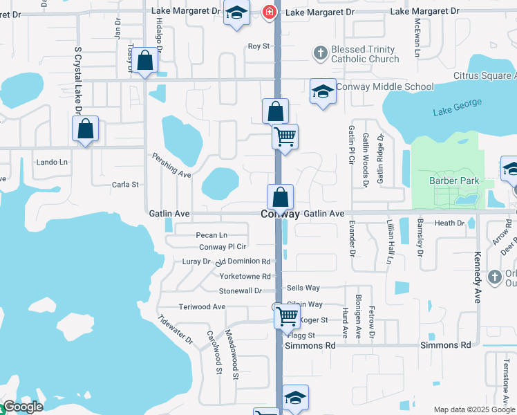map of restaurants, bars, coffee shops, grocery stores, and more near in Conway