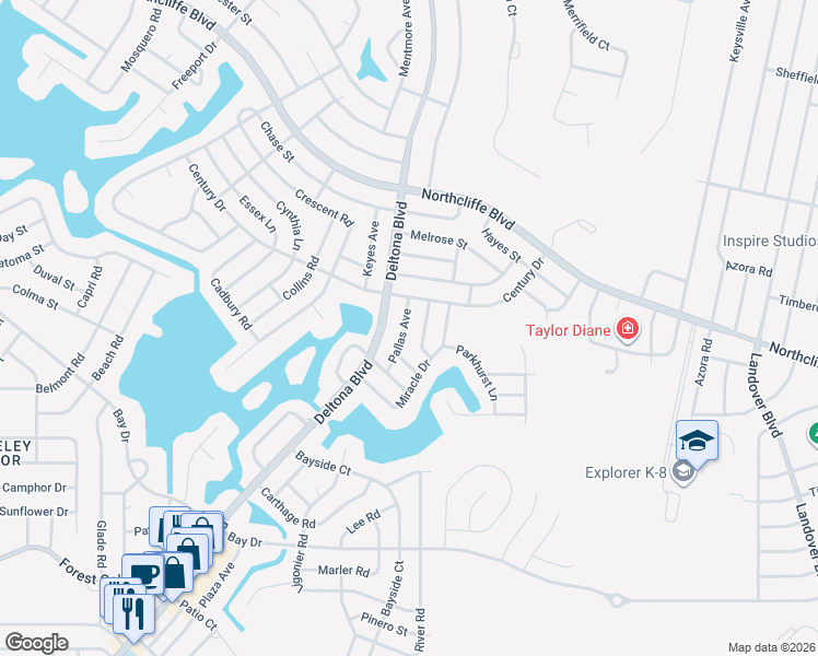 map of restaurants, bars, coffee shops, grocery stores, and more near 4324 Pallas Avenue in Spring Hill