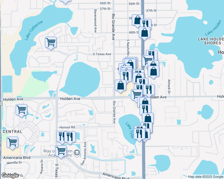 map of restaurants, bars, coffee shops, grocery stores, and more near 4630 Rio Grande Avenue in Orlando