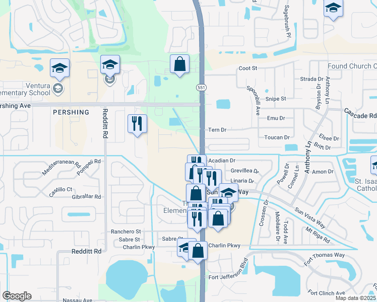 map of restaurants, bars, coffee shops, grocery stores, and more near 4324 Hibiscus Bloom Drive in Orlando