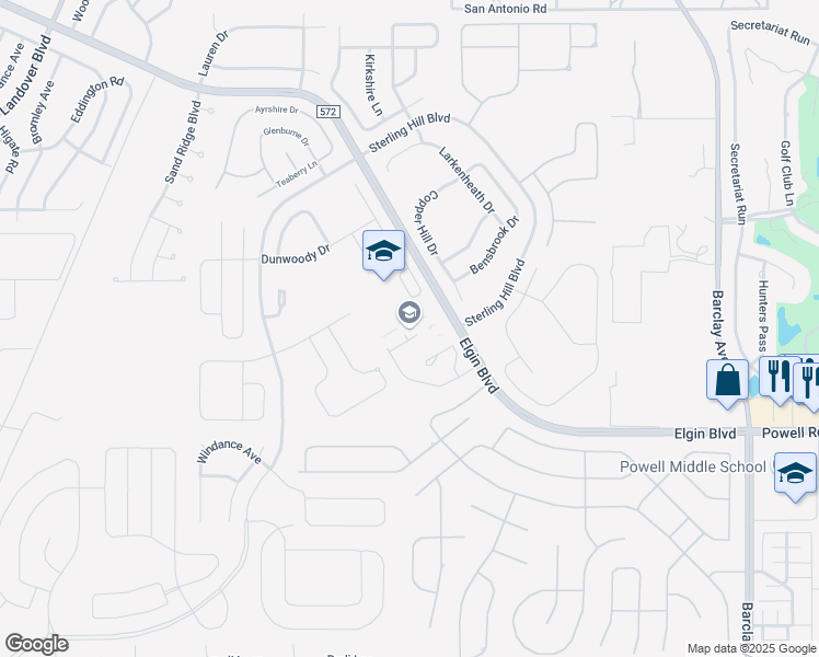 map of restaurants, bars, coffee shops, grocery stores, and more near 13400 Elgin Boulevard in Spring Hill