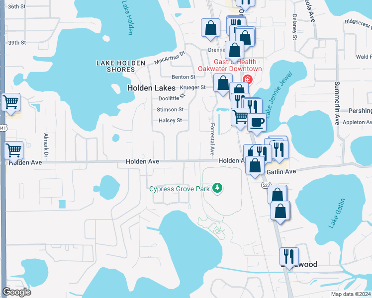 map of restaurants, bars, coffee shops, grocery stores, and more near 4606 Mars Court in Orlando