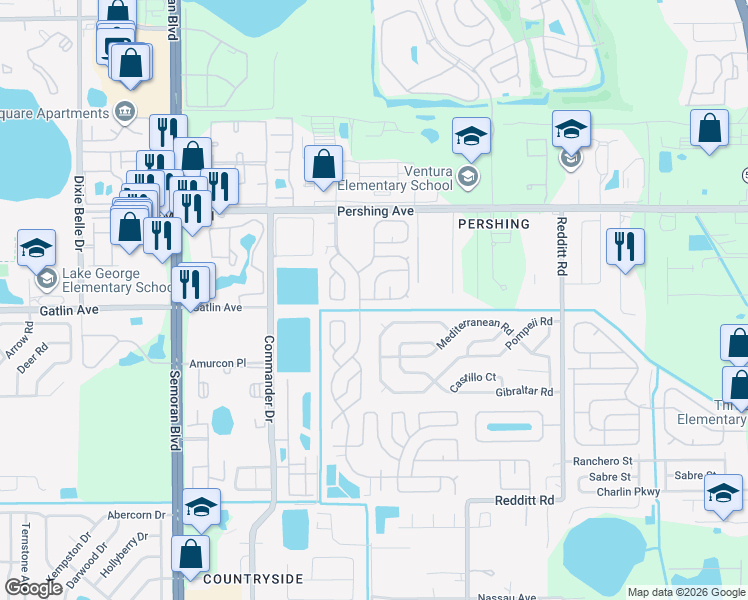 map of restaurants, bars, coffee shops, grocery stores, and more near 2763 Appaloosa Road in Orlando